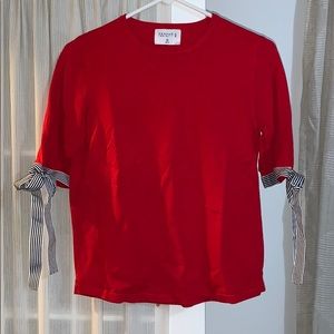 Red Bow Sleeve Sweater Top